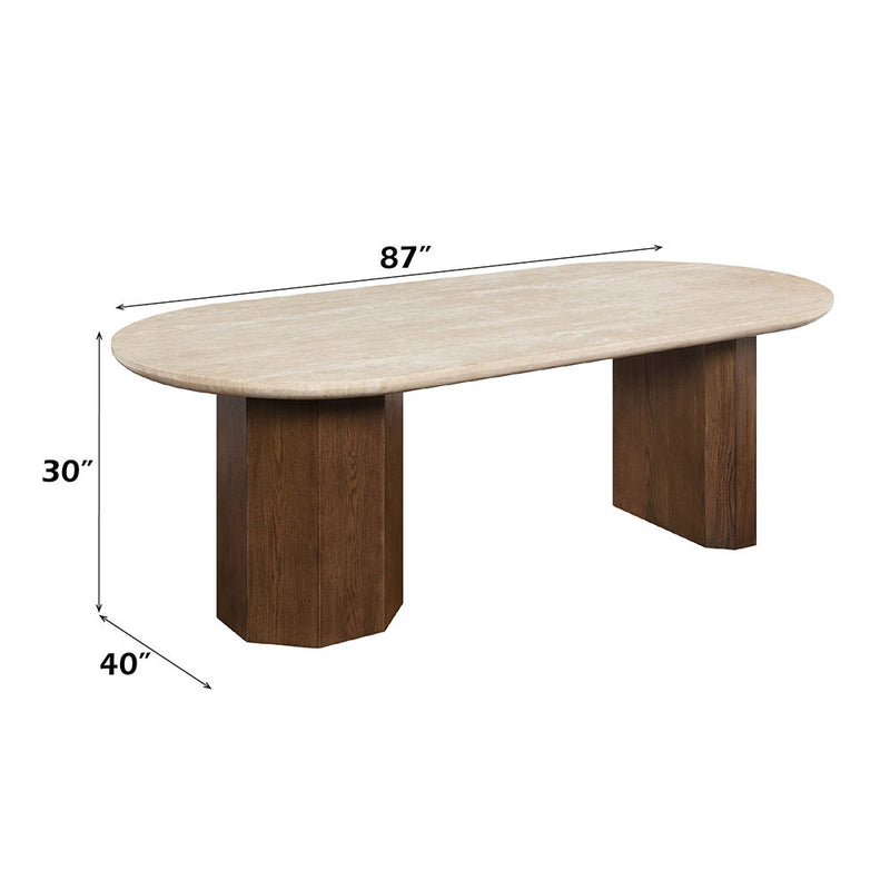 Leonardo - Dining Table - Travertine Top & Dark Oak - R&R Furniture Gallery (Fountain Valley, CA)