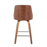 Set of two Lumi Source Gianna mid-century modern fixed height counter stools with swivel and square footrest, shown in a stylish home setting.