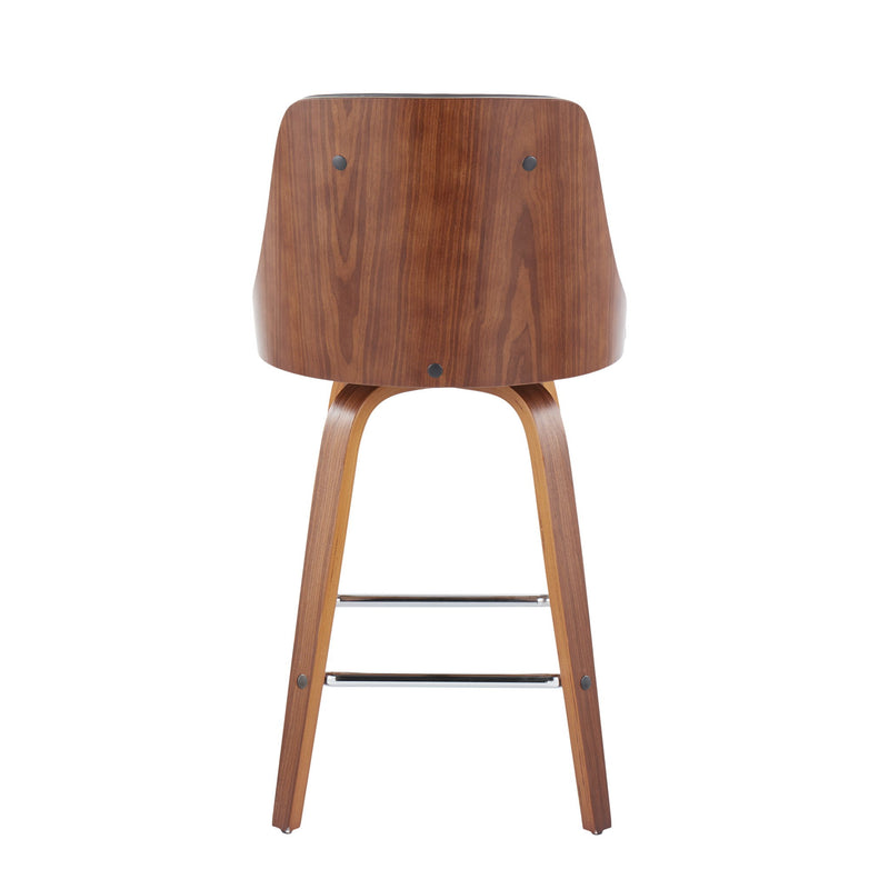 Set of two Lumi Source Gianna mid-century modern fixed height counter stools with swivel and square footrest, shown in a stylish home setting.