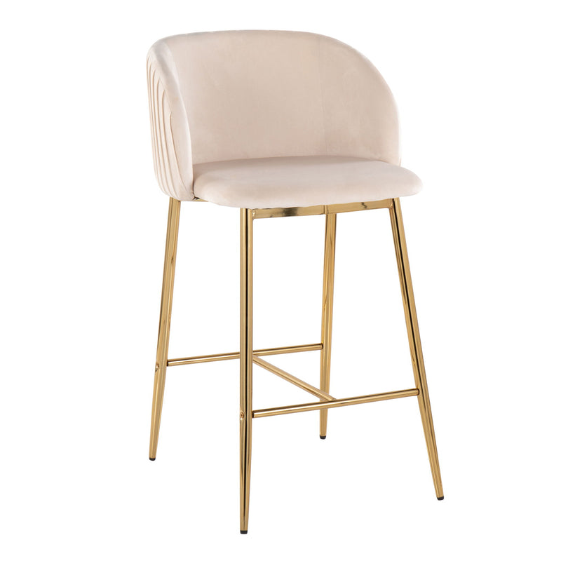 Lumi Source Fran set of 2 pleated contemporary counter stools with fixed height design, featuring sleek upholstery and modern style.