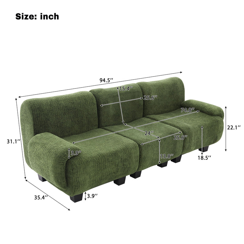 Noble House 3 seater sofa couch with curved armrests, stationary design, plush fabric upholstery, and modern style.