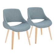 Lumi Source Fabrico mid-century modern dining chair set with blue, cream, or camel upholstery and natural bent wood legs.