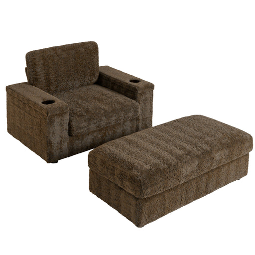 Oversized Chaise Lounge Indoor Rabbit Fur Sofa Bed With Storage Ottoman And Armrests Cup Holders With Deep Seat - R&R Furniture Gallery (Fountain Valley, CA)