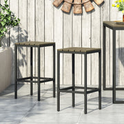 Set of two Noble House outdoor bar stools with slat design and metal frames, perfect for patio or backyard seating.