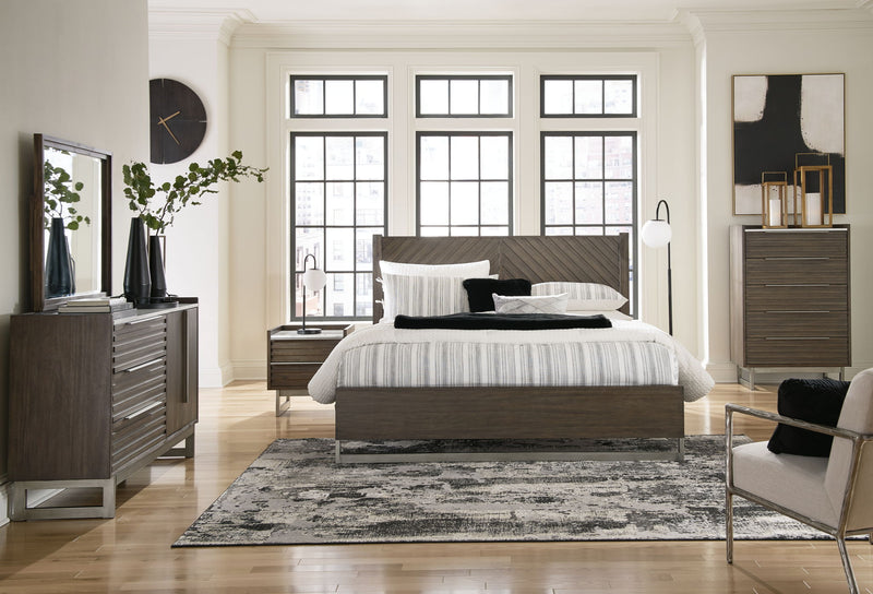 Ashley Arkenton 5-piece bedroom set featuring a bed, nightstands, dresser, and mirror in a stylish bedroom scene.