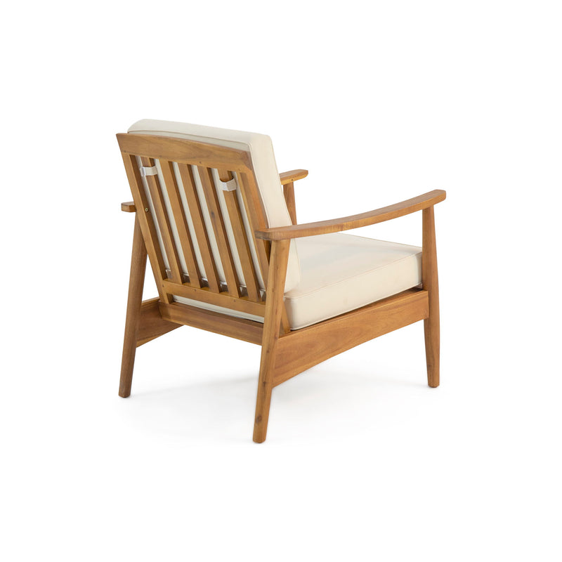 Outdoor Acacia Wood Club Chair by Noble House, featuring a stylish arm chair design perfect for outdoor relaxation.