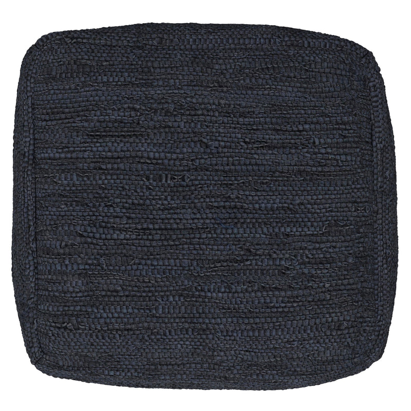 Simpli-Home Fredrik handcrafted square accent pouf with textured fabric, versatile seat or footrest in a cozy living space.