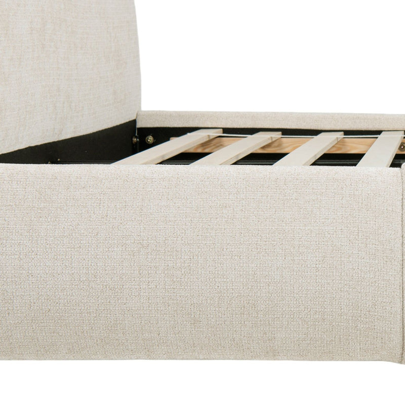 Jennifer Taylor Home Archie Puffy Grounded upholstered platform bed with plush headboard and sleek design in a modern bedroom setting.