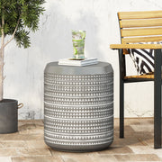 White outdoor side table with cylindrical shape by Noble House, perfect for patio or garden decor.