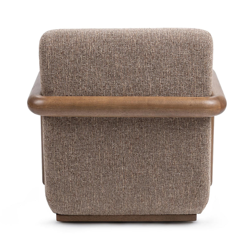 Classic Home Welson swivel accent chair in warm mocha fabric, featuring a comfortable design with a rounded backrest and swivel base.