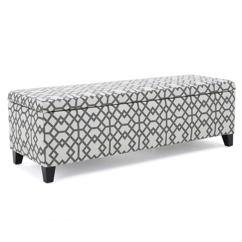 Quotient - Upholstered Storage Ottoman With Tapered Block Feet - Gray / White - R&R Furniture Gallery (Fountain Valley, CA)
