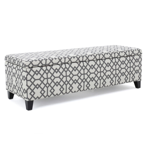 Quotient - Upholstered Storage Ottoman With Tapered Block Feet - Gray / White - R&R Furniture Gallery (Fountain Valley, CA)