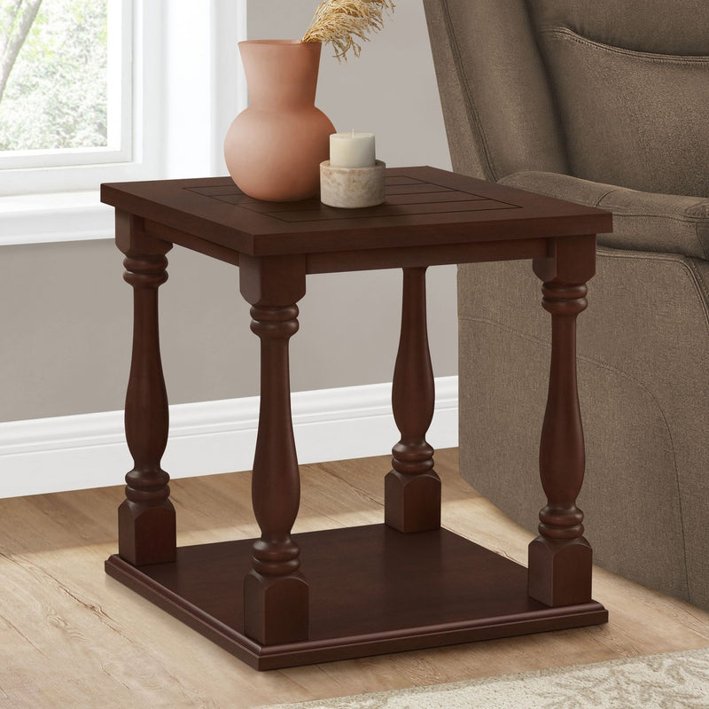 Square traditional 8th Street espresso accent table with two tiers, featuring a classic design and dark wood finish.