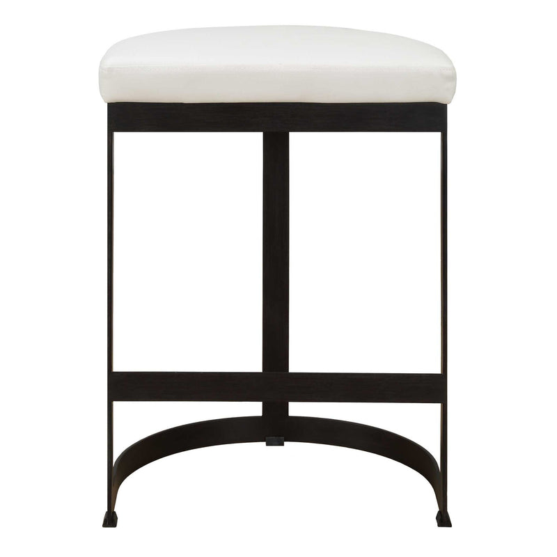 Uttermost Ivanna counter stool with wooden seat and metal frame, 24-27 inch height, modern design for kitchen or bar area.