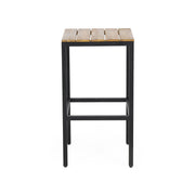 Two Noble House outdoor bar stools with slat design and metal frames, set of 2, suitable for patio or outdoor bar areas