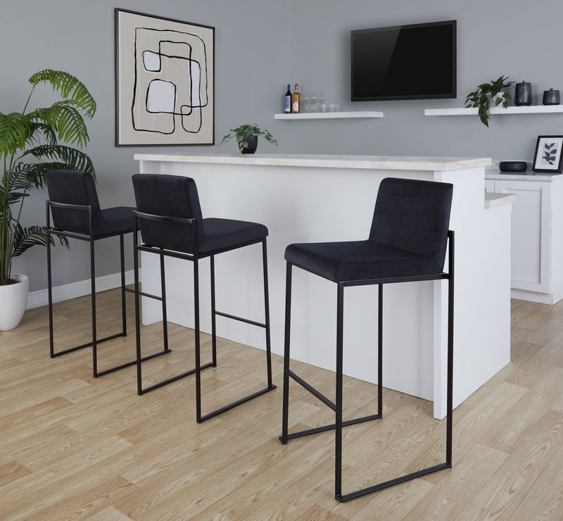 Lumi Source Fuji contemporary high back barstool with elegant design, showcasing a sleek modern stool set with cushioned seating