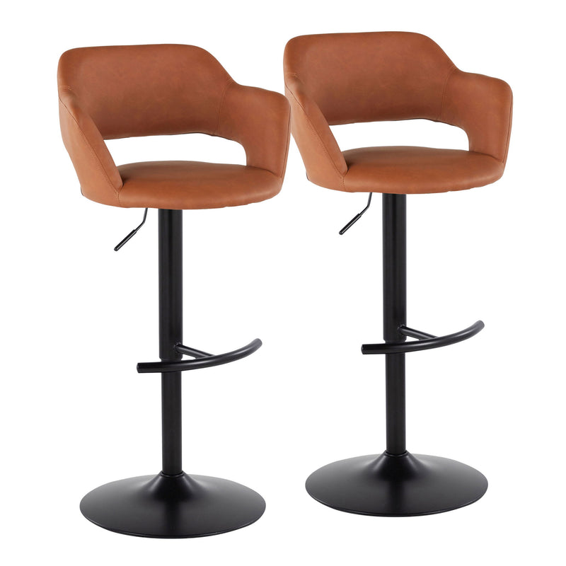 Lumi Source Margarite set of 2 contemporary adjustable barstools with swivel and rounded T-footrest, featuring modern design.