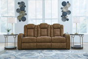 Wolfridge - 2 Pc. - Power Reclining Sofa, Power Reclining Loveseat With Console - Brindle - R&R Furniture Gallery (Fountain Valley, CA)