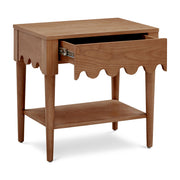 TOV Furniture Oodle accent nightstand with a sleek wood finish and modern design, featuring a single drawer and open storage shelf