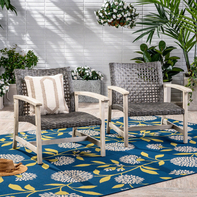Outdoor Club Chair With Rattan Cover And Acacia Wood Frame - Gray - R&R Furniture Gallery (Fountain Valley, CA)