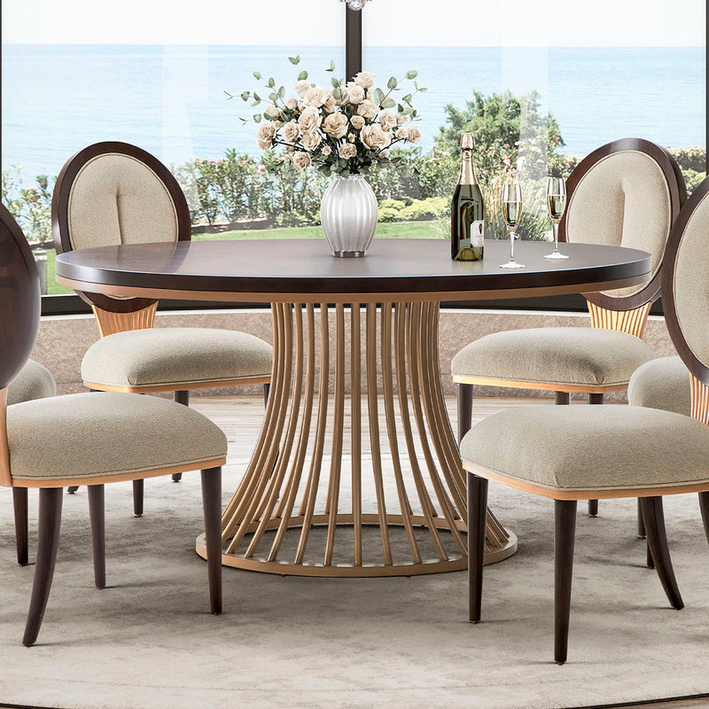Camellia Field - Round Dining Table - Dark Brown / Gold - R&R Furniture Gallery (Fountain Valley, CA)