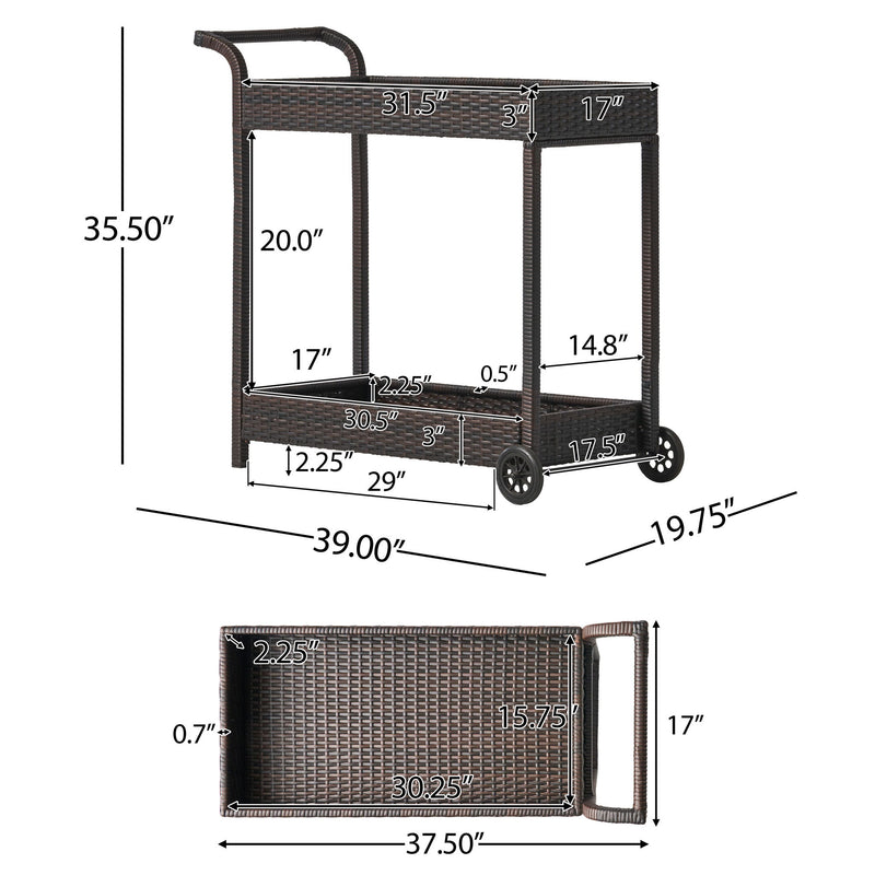 Resin Wicker Bar Cart With Metal Frame - Brown - R&R Furniture Gallery (Fountain Valley, CA)