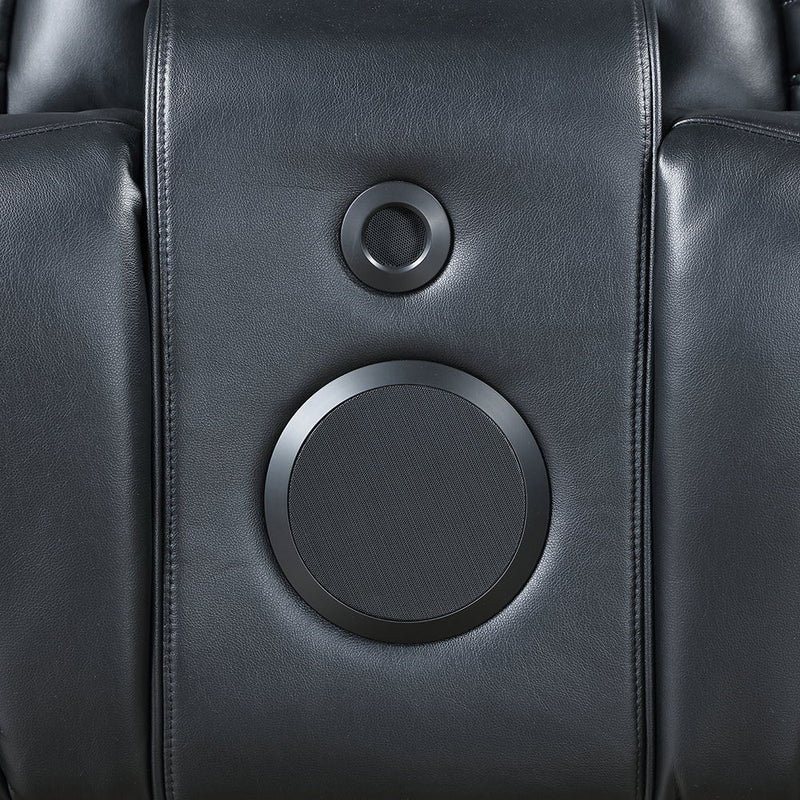 Ephron - Power Motion Loveseat With Console, Power Headrests, LED & Speakers - Black - R&R Furniture Gallery (Fountain Valley, CA)
