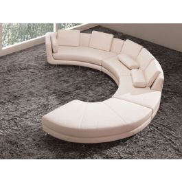 A94 - Contemporary White Bonded Leather Curved Sectional Sofa + Ottoman