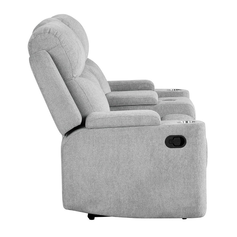 Galya - Motion Loveseat With Console - Light Gray Chenille - R&R Furniture Gallery (Fountain Valley, CA)