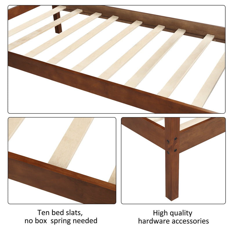 DreamHaus twin size platform bed with headboard and wooden slat support, showcasing a modern wooden frame and headboard design.