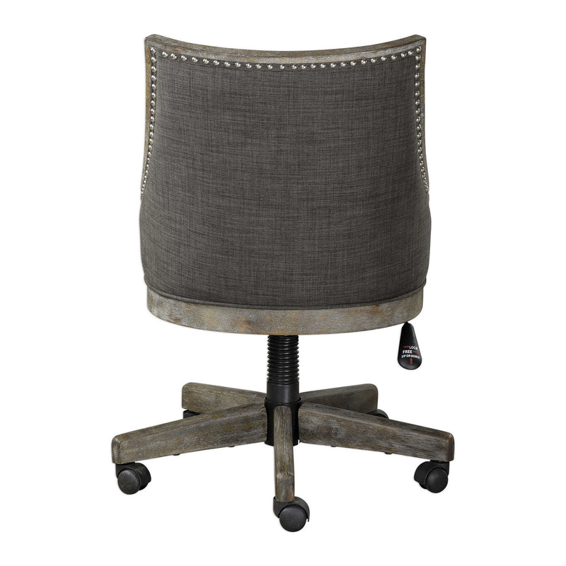 Aidrian charcoal desk chair by Uttermost featuring a modern design with cushioned seat and backrest for comfortable workspace seating.