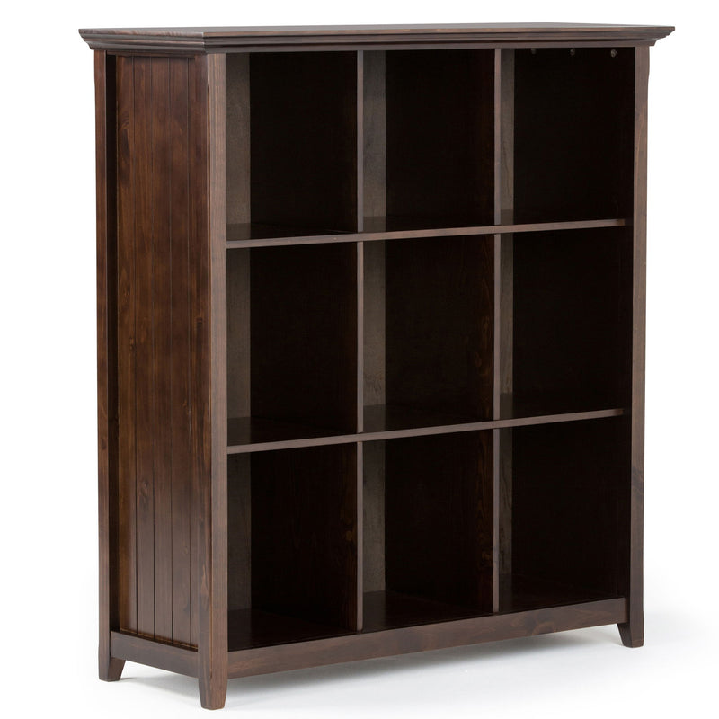 Handcrafted Acadian cube storage organizer by Simpli-Home with multiple compartments in natural wood finish.