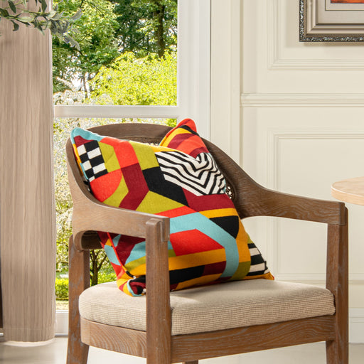 La Broderie - Square Embroidered Throw Pillow & Feather Down Insert - Colorpop Multicolored Embroidery - R&R Furniture Gallery (Fountain Valley, CA)