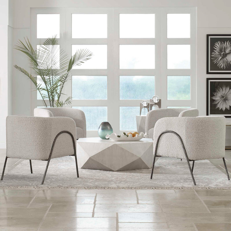 Uttermost Jacobsen accent chair with plush fabric and curved wooden legs, stylish and comfortable for living room decor.
