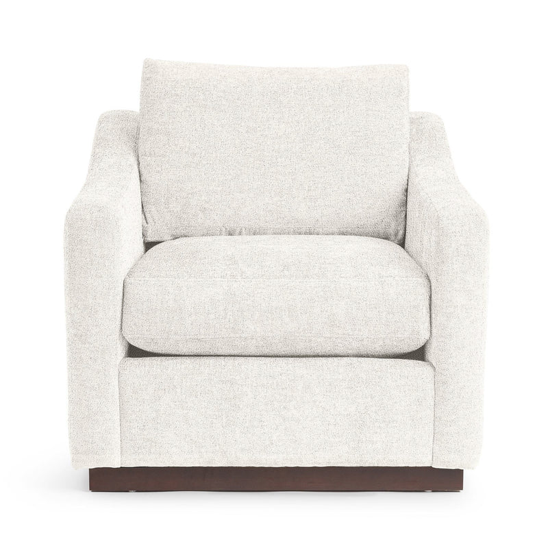 Classic Home Aspen arm chair with plush beige upholstery and wooden legs, stylish accent chair for living room decor