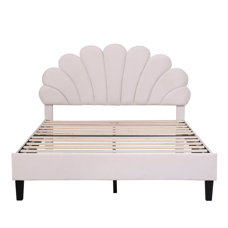 Upholstered Platform Bed With Flower Pattern Headboard - R&R Furniture Gallery (Fountain Valley, CA)