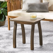 Noble House Kinesis outdoor side table with slatted top and wood frame, ideal for patio or garden seating areas.