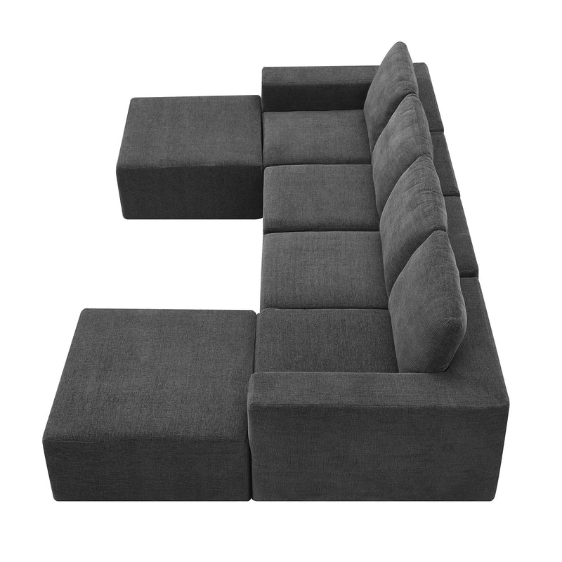 Modular U Shaped Sectional With Ottomans, Luxury Cloud Floor Couch With Deep Seat Fully Compressed Upholstered Sofa - R&R Furniture Gallery (Fountain Valley, CA)