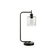 Modern black 8th Street table lamp with glass shade and built-in USB port, perfect for stylish bedside or desk lighting.