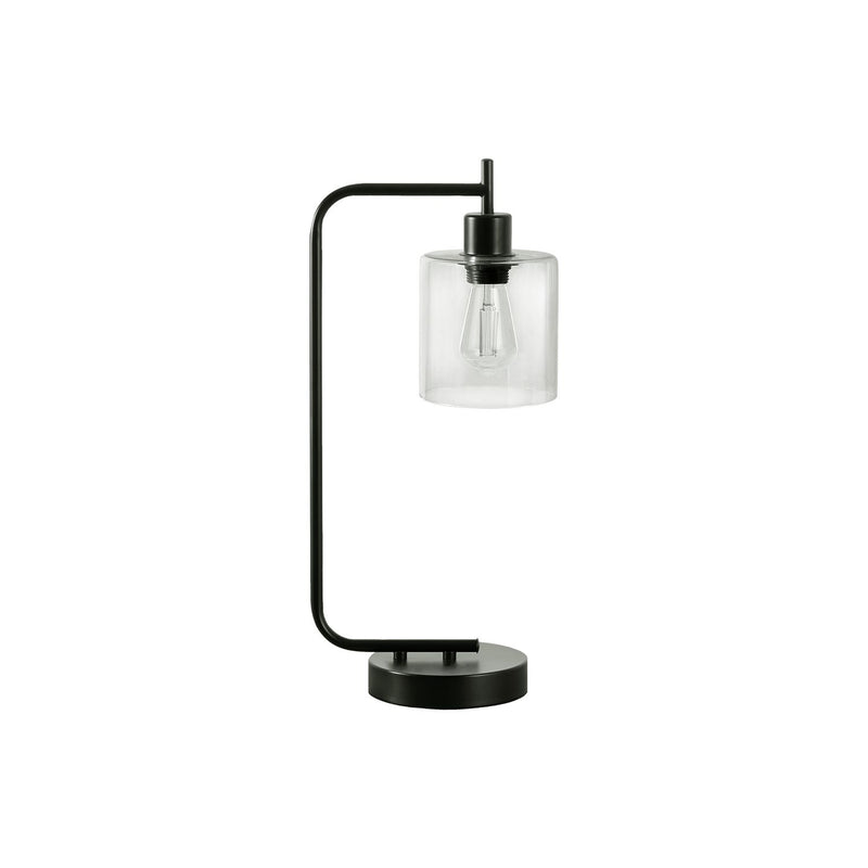 Modern black 8th Street table lamp with glass shade and built-in USB port, perfect for stylish bedside or desk lighting.