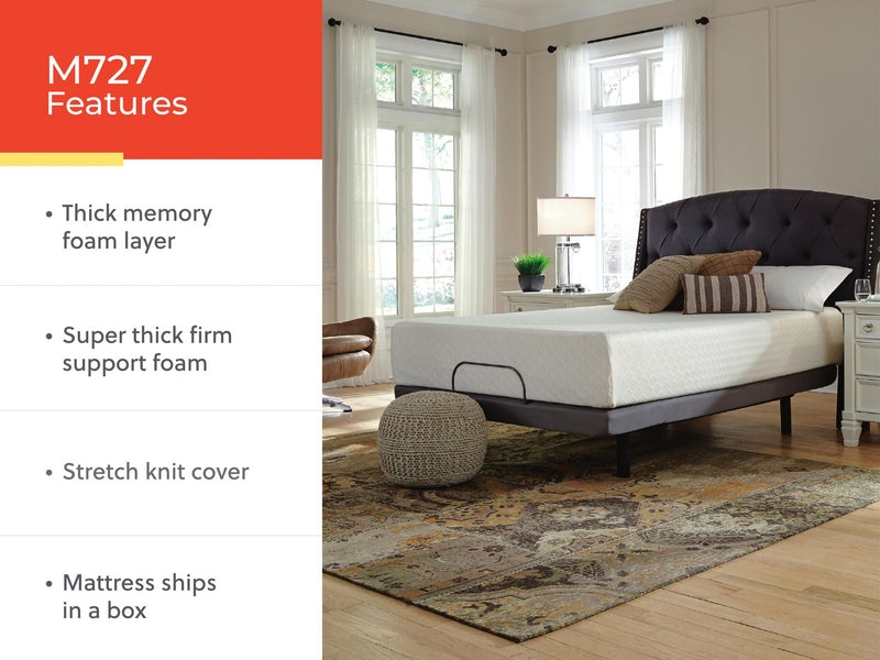 Sierra Sleep® by Ashley 12-inch memory foam mattress with plush, white cover and smooth surface for restful sleep.
