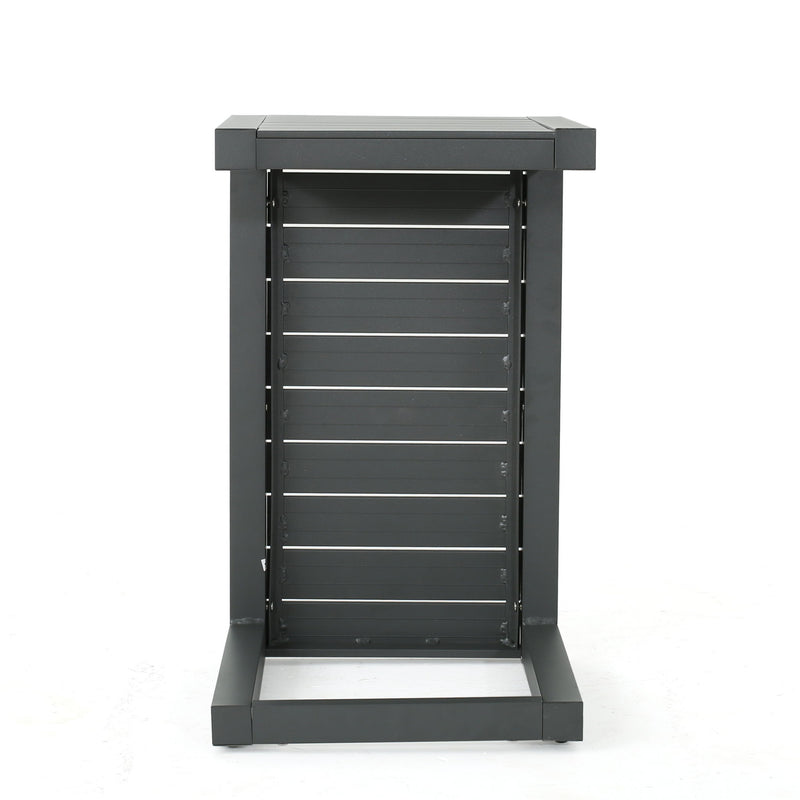 Noble House aluminum outdoor C-shaped side table for patio with sleek, modern design and durable construction.