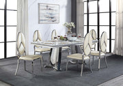Destry - Dining Table With Engineering Stone Top & Pedestal Base - Engineering Stone Top & Mirrored Silver - R&R Furniture Gallery (Fountain Valley, CA)