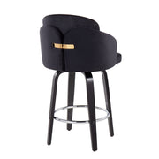 Pair of Lumi Source Dahlia contemporary counter stools with round footrests, set of 2, featuring modern design and cushioned seats.