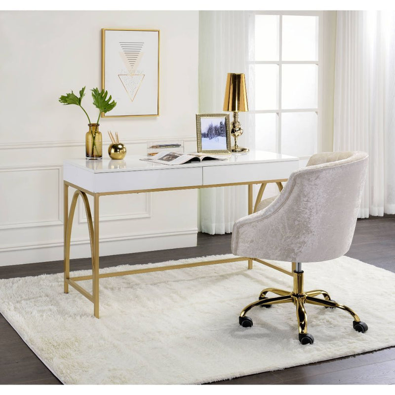 Lightmane - Writing Desk (Same Ac00900) - White High Gloss & Gold - R&R Furniture Gallery (Fountain Valley, CA)