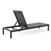 Noble House outdoor patio chaise lounge with five reclining positions, featuring a cushioned seat and adjustable backrest.