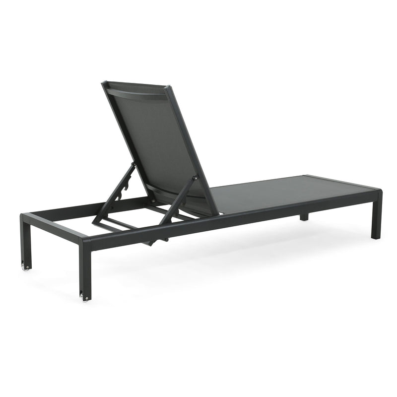 Noble House outdoor patio chaise lounge with five reclining positions, featuring a cushioned seat and adjustable backrest.