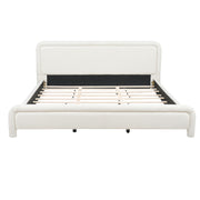 Artistry At Home upholstered platform bed frame with curved headboard and wood slats support in a modern bedroom setting.