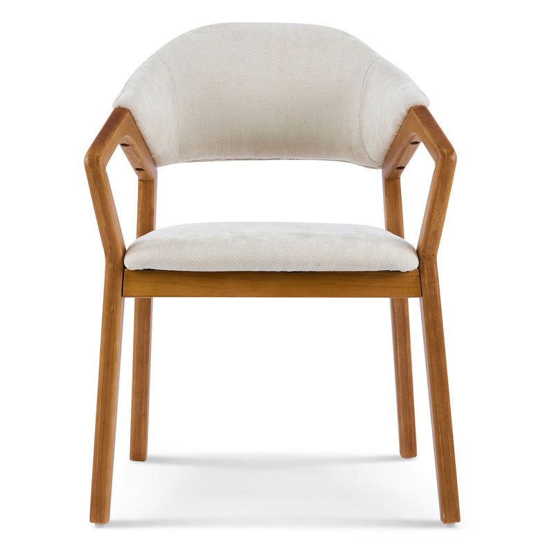 Indoor Upholstered Dining Armchair (Set of 2) - Beige / Teak - R&R Furniture Gallery (Fountain Valley, CA)