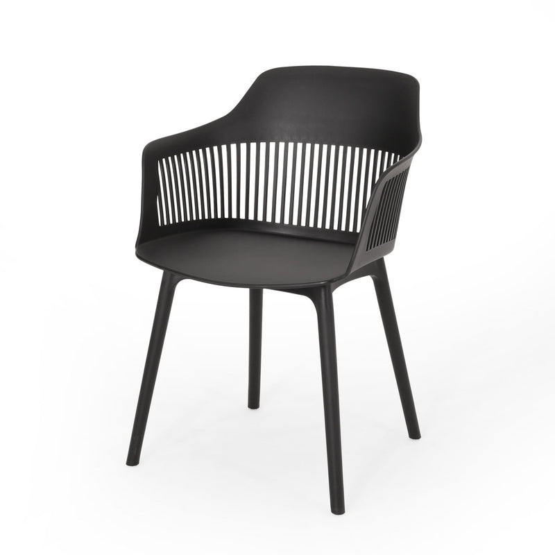 Pair of Noble House Dahlia chairs in a modern set, featuring sleek design and comfortable seating for dining or living spaces.